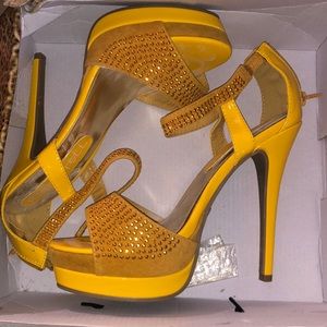 Yellow Embellished sandal heels
